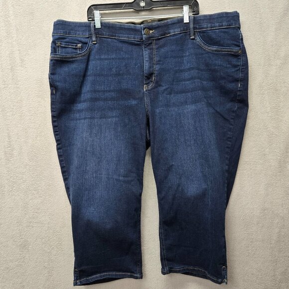 Liz Claiborne 22W Plus Size Jeans Sara Crop High Rise Stretchy Medium Wash Butto - Picture 2 of 8